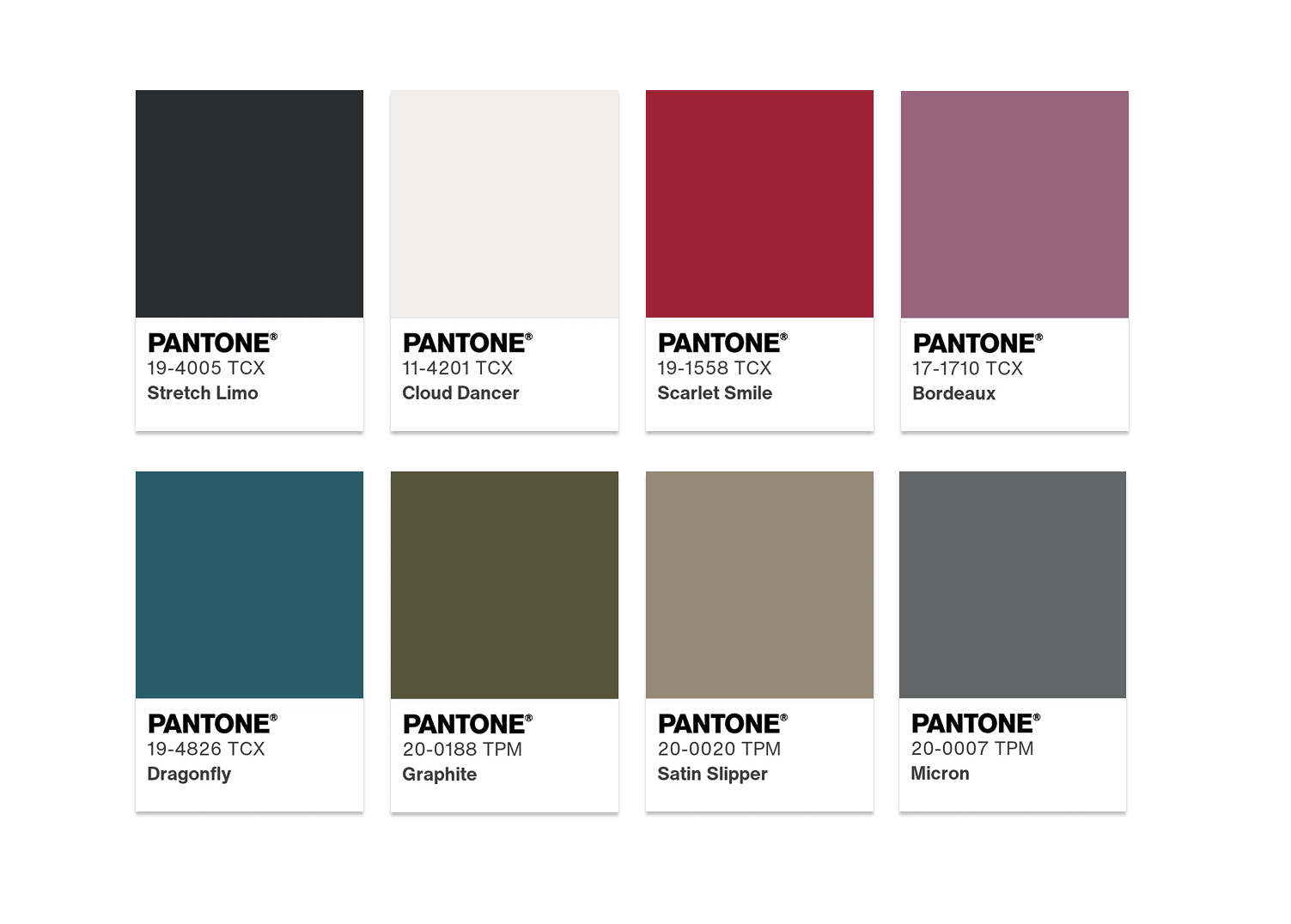 Palette Pantone 2026 FASCINO E LUCENTEZZA