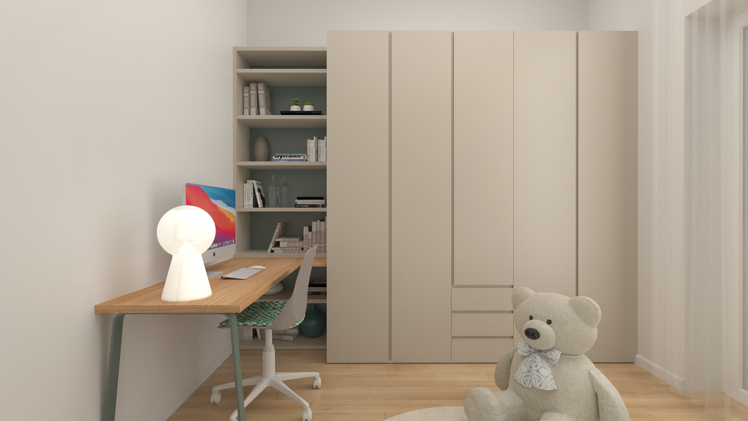 Render Cameretta armadio e zona studio